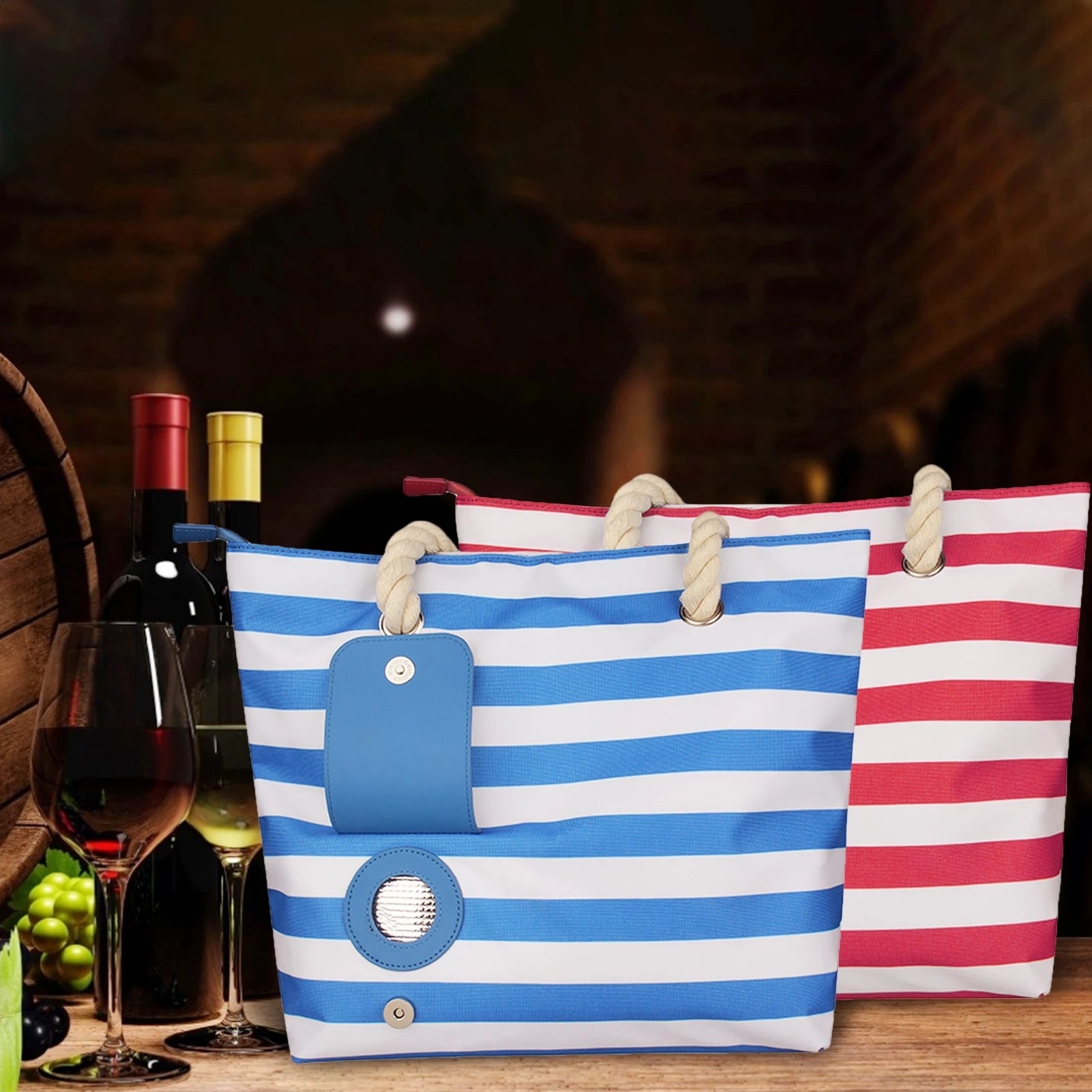 Portable Beach and BoatTote Bag with Hidden Insulated Wine Dispenser!