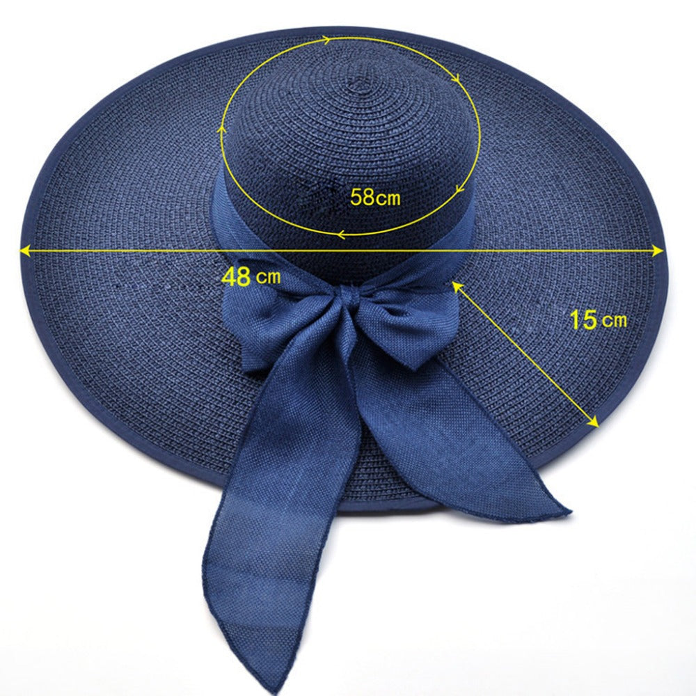 Large Brim Summer Beach Hat with a Bowknot