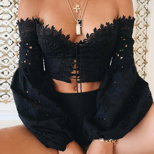 Sexy White Lace, Off the Shoulder Summer Beach Blouse.
